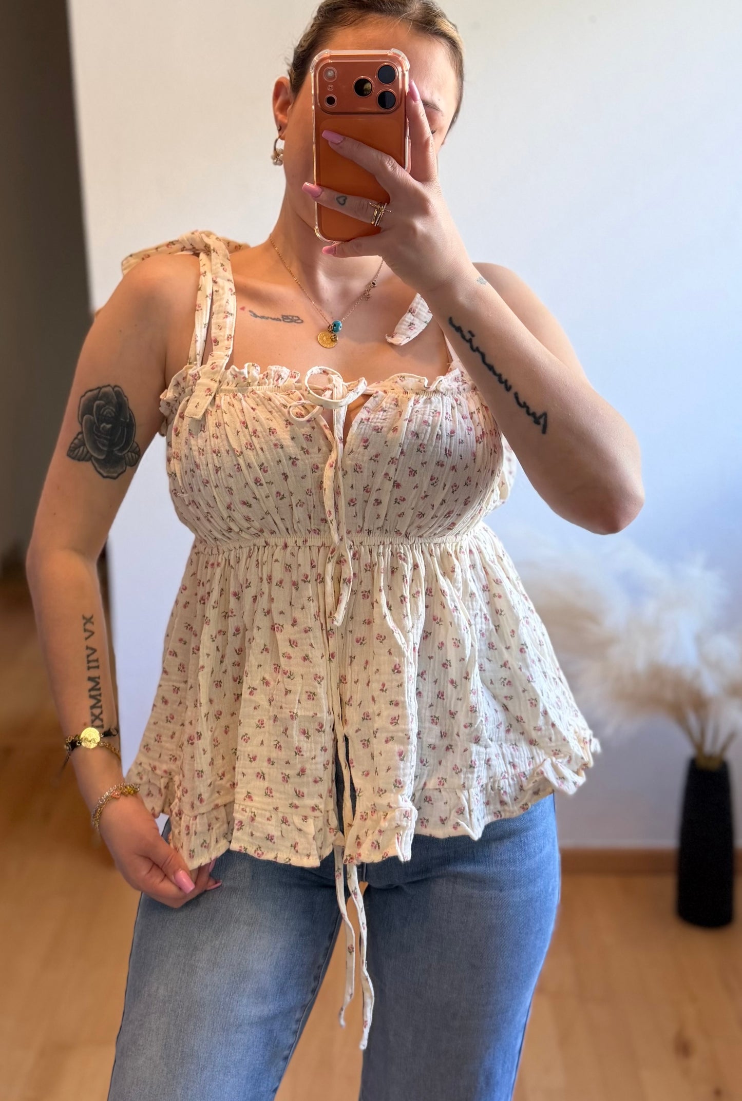 Musselin Blümchen Beige