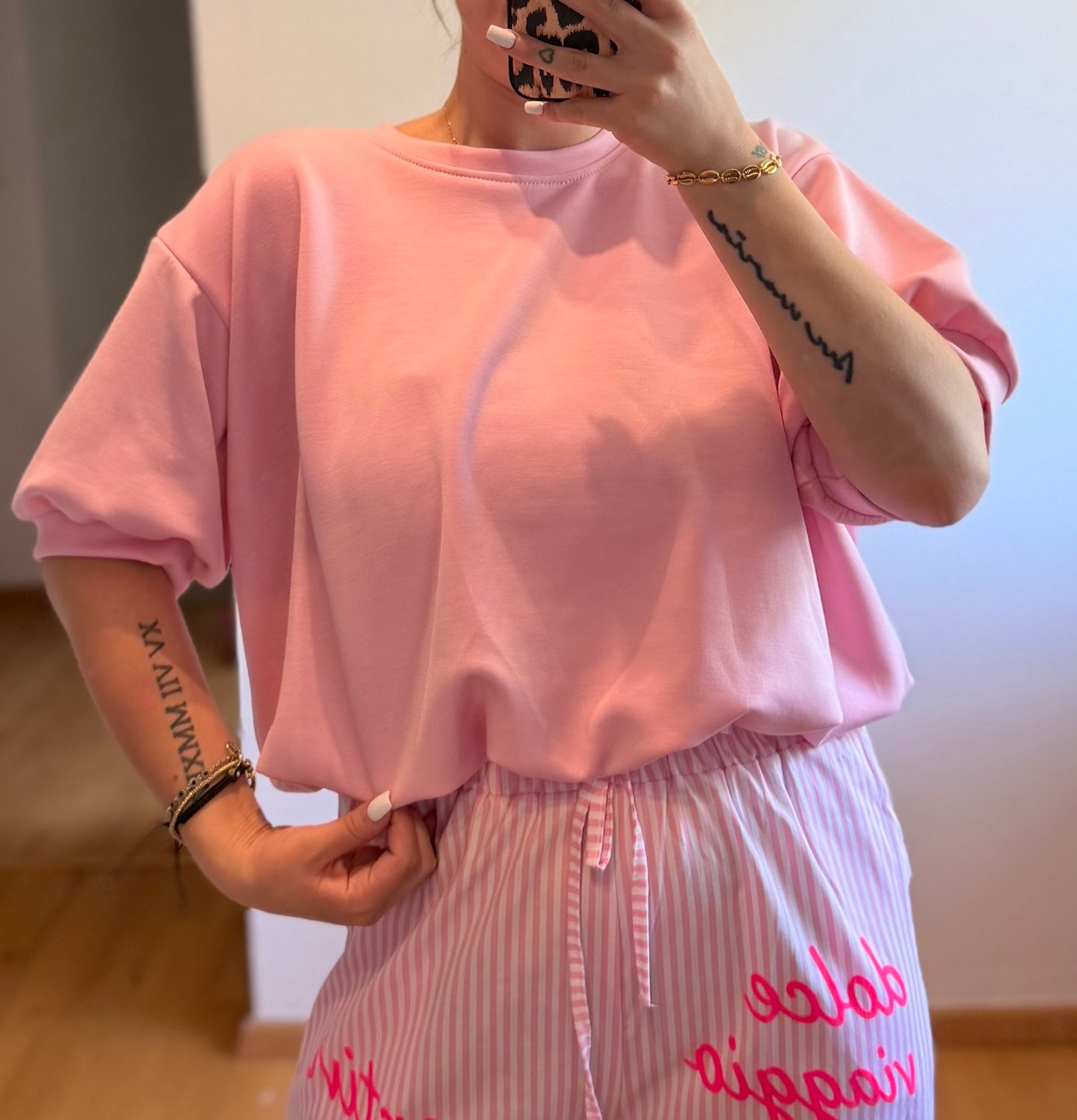 Shirt mit Gummizug Rosa