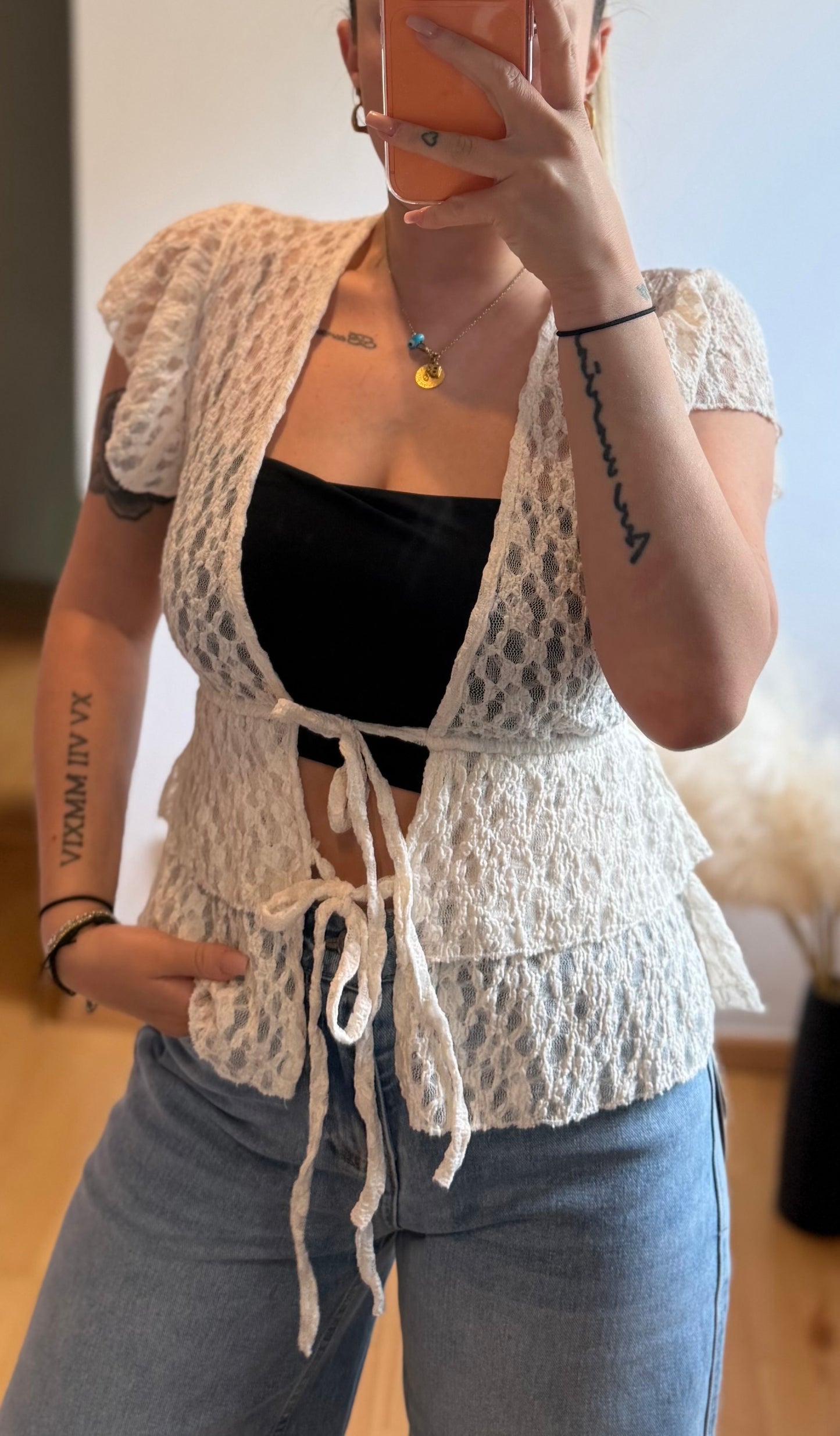 Spitzen Shirt beige