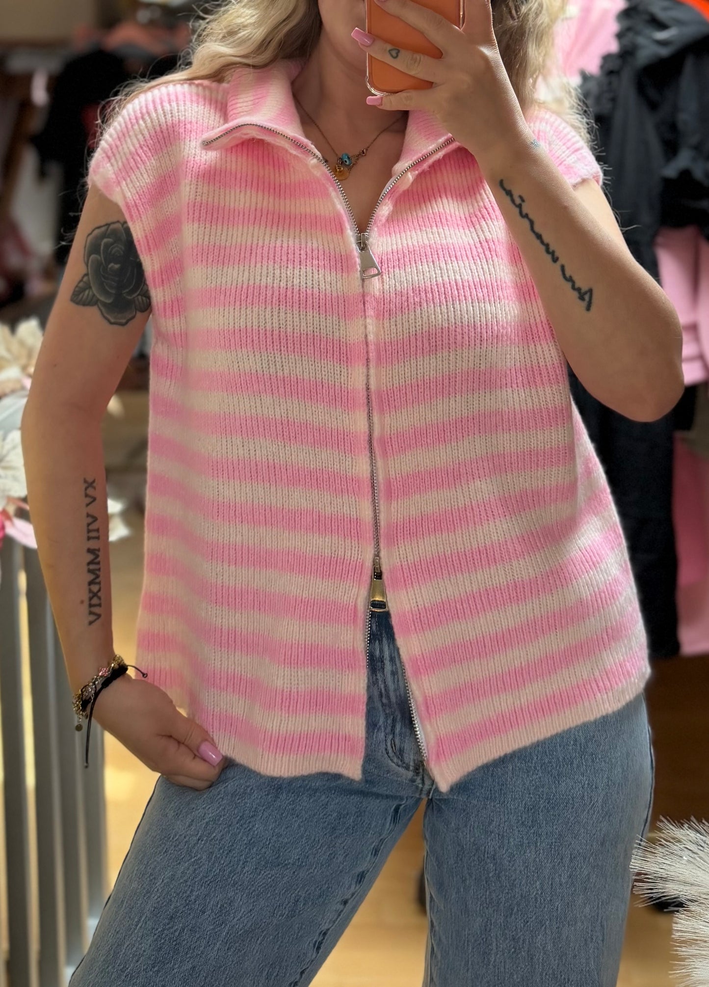 Zipper gestreift rosa/pink