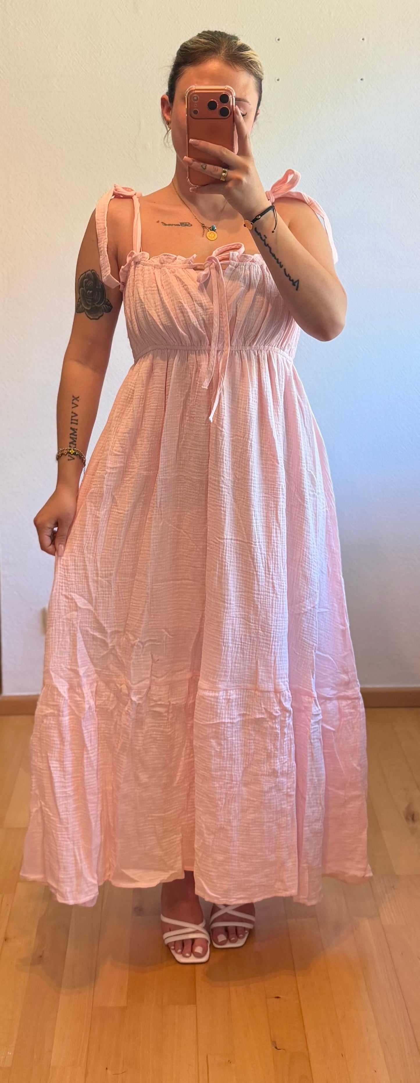 Musselin Kleid Long Rosa