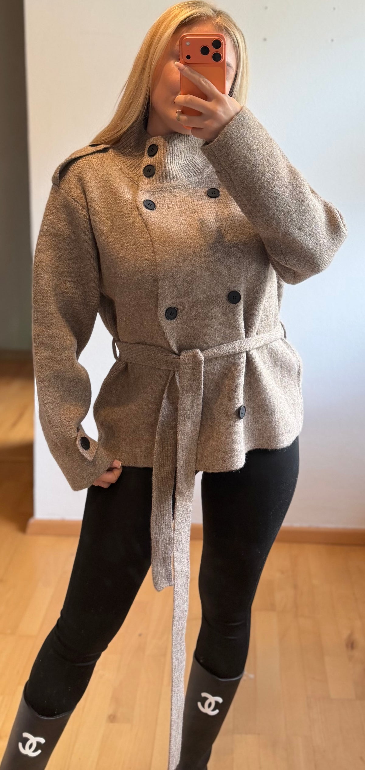 Strick Trenchcoat Taupe