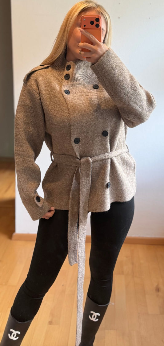 Strick Trenchcoat Taupe