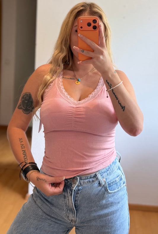 Basic Spitzen Top mit Cups - Rosa