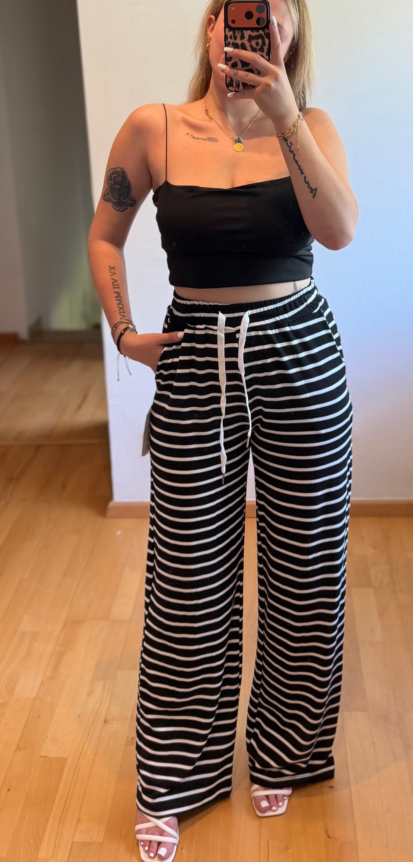 Streifen Hose schwarz/weiss