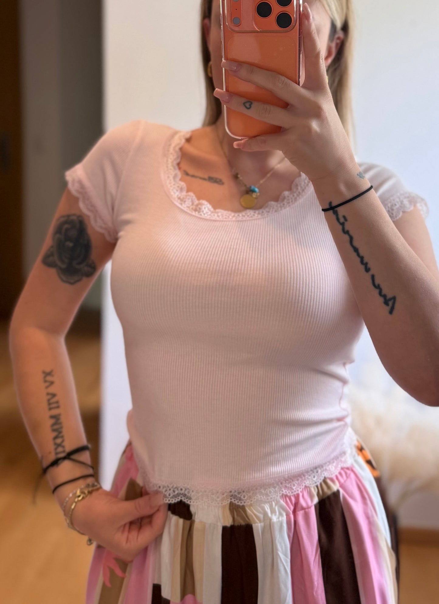 Basic Ripp Optik Shirt Rosa