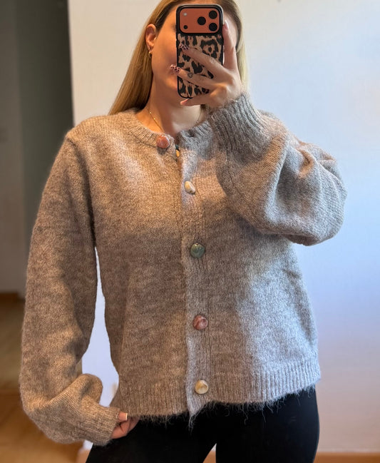 Cardigan mit Steinchen Taupe