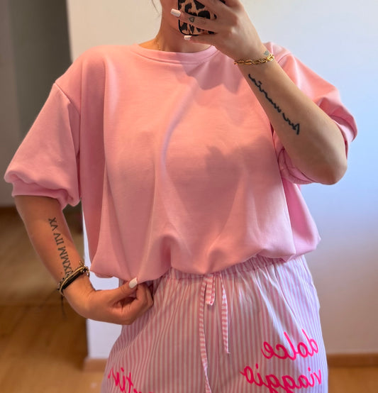 Shirt mit Gummizug Rosa