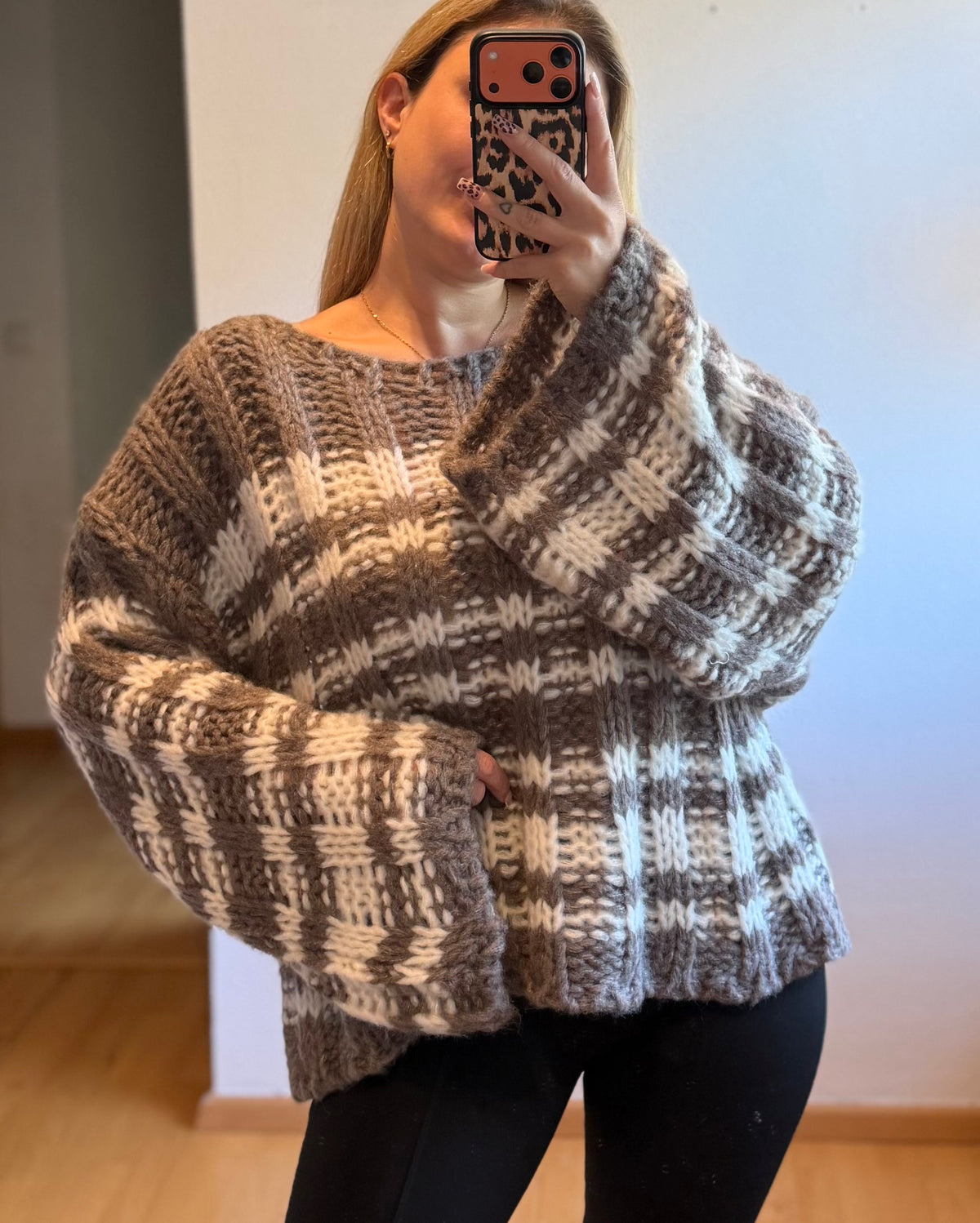 Strick Pullover gestreift Taupe/Creme