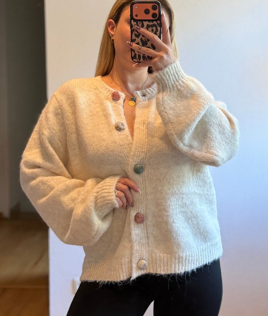 Cardigan mit Steinchen Creme