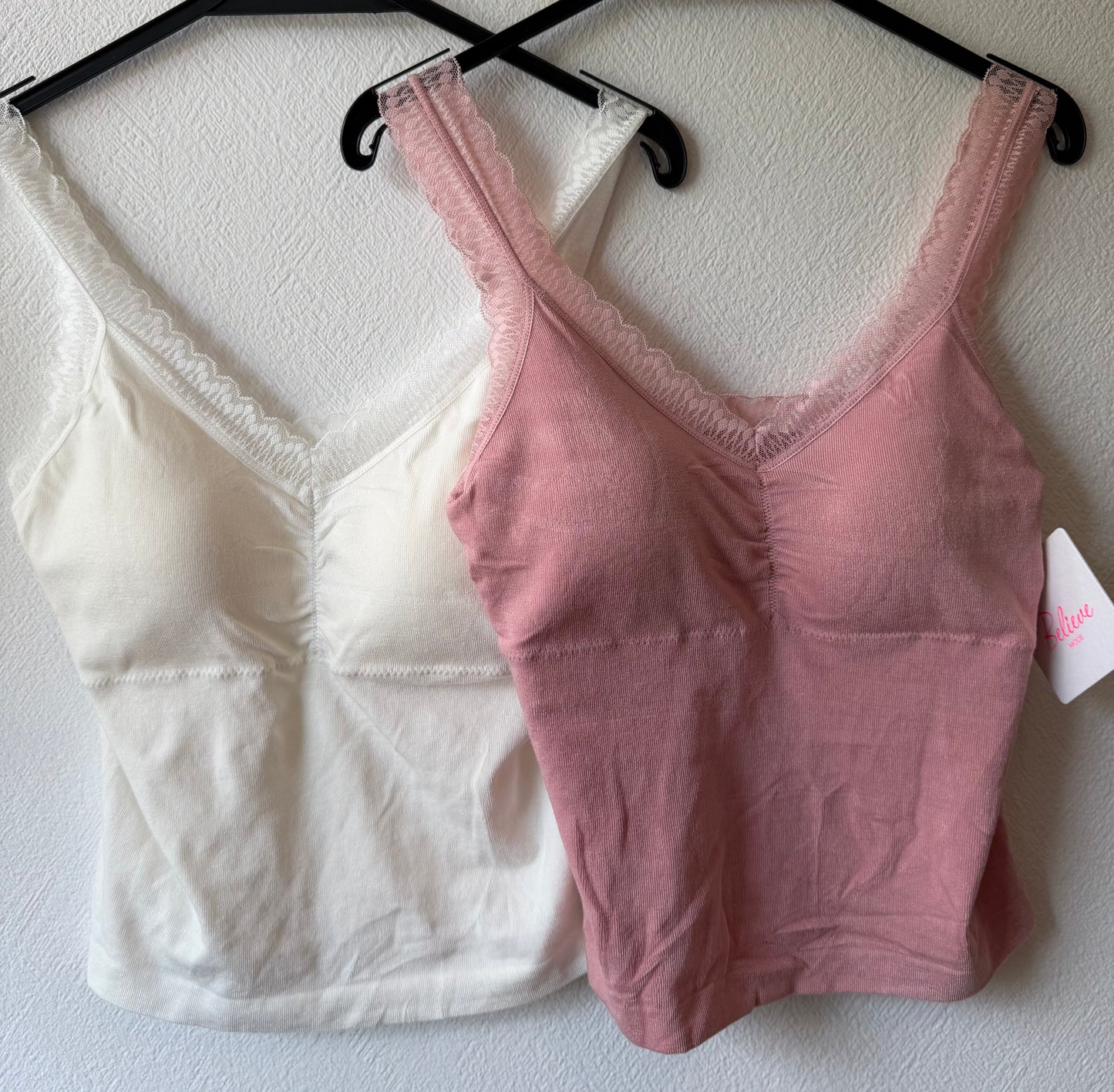 Basic Spitzen Top mit Cups - Rosa