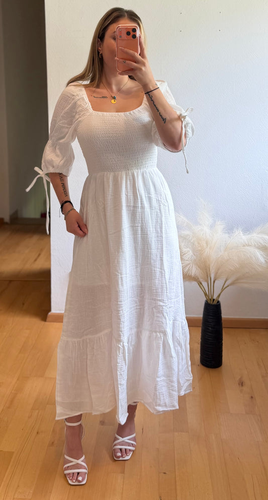 Musselin Baumwoll Kleid White