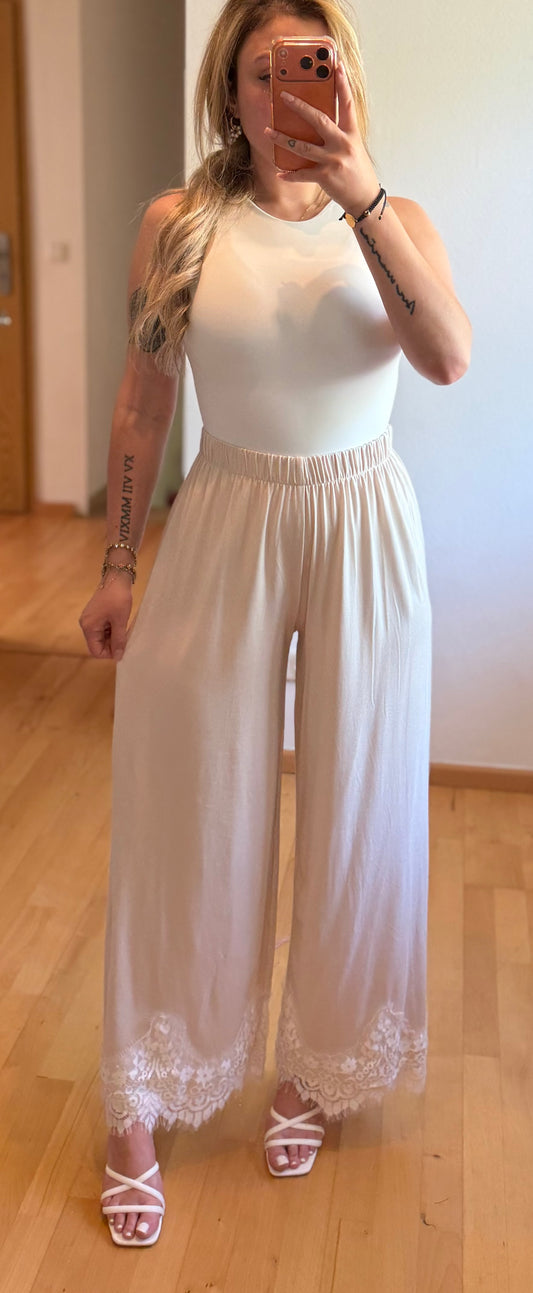 Spitzen Hose beige