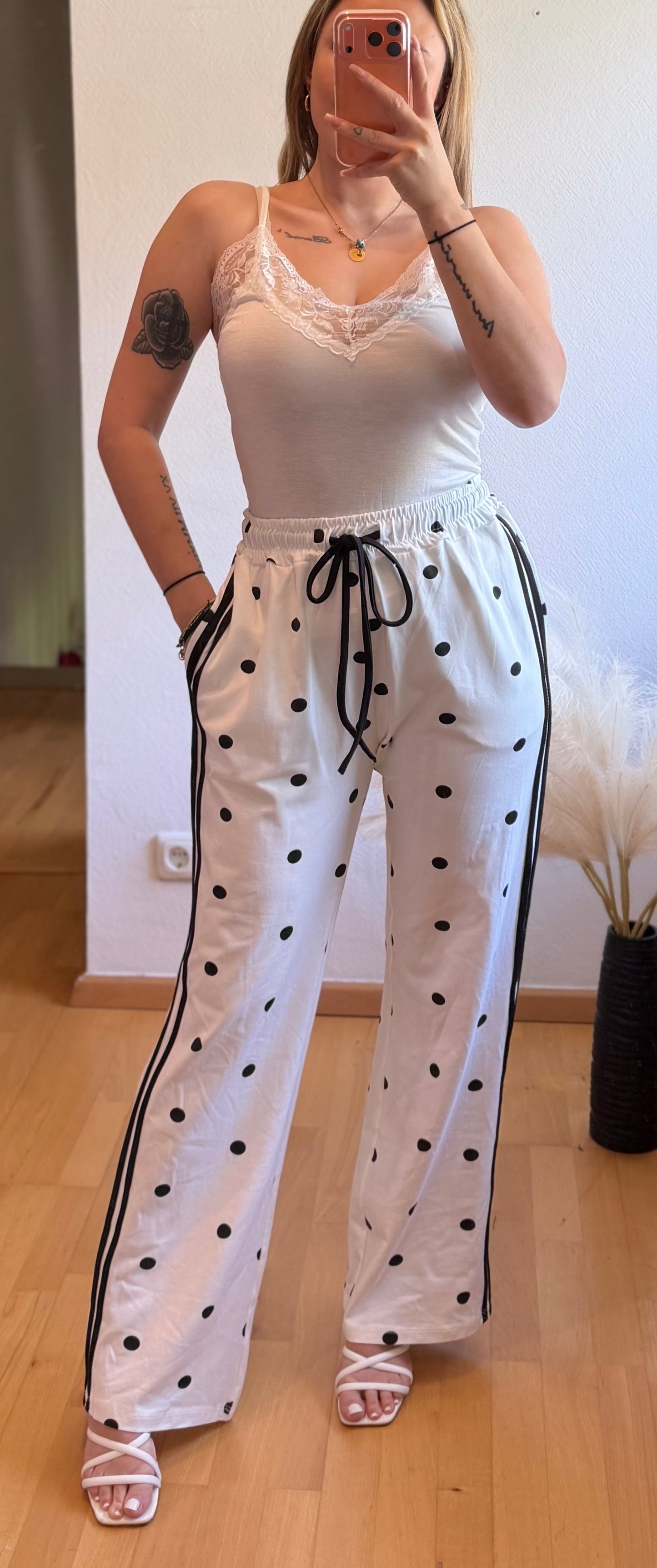 Pünktchen Hose weiß Baumwolle